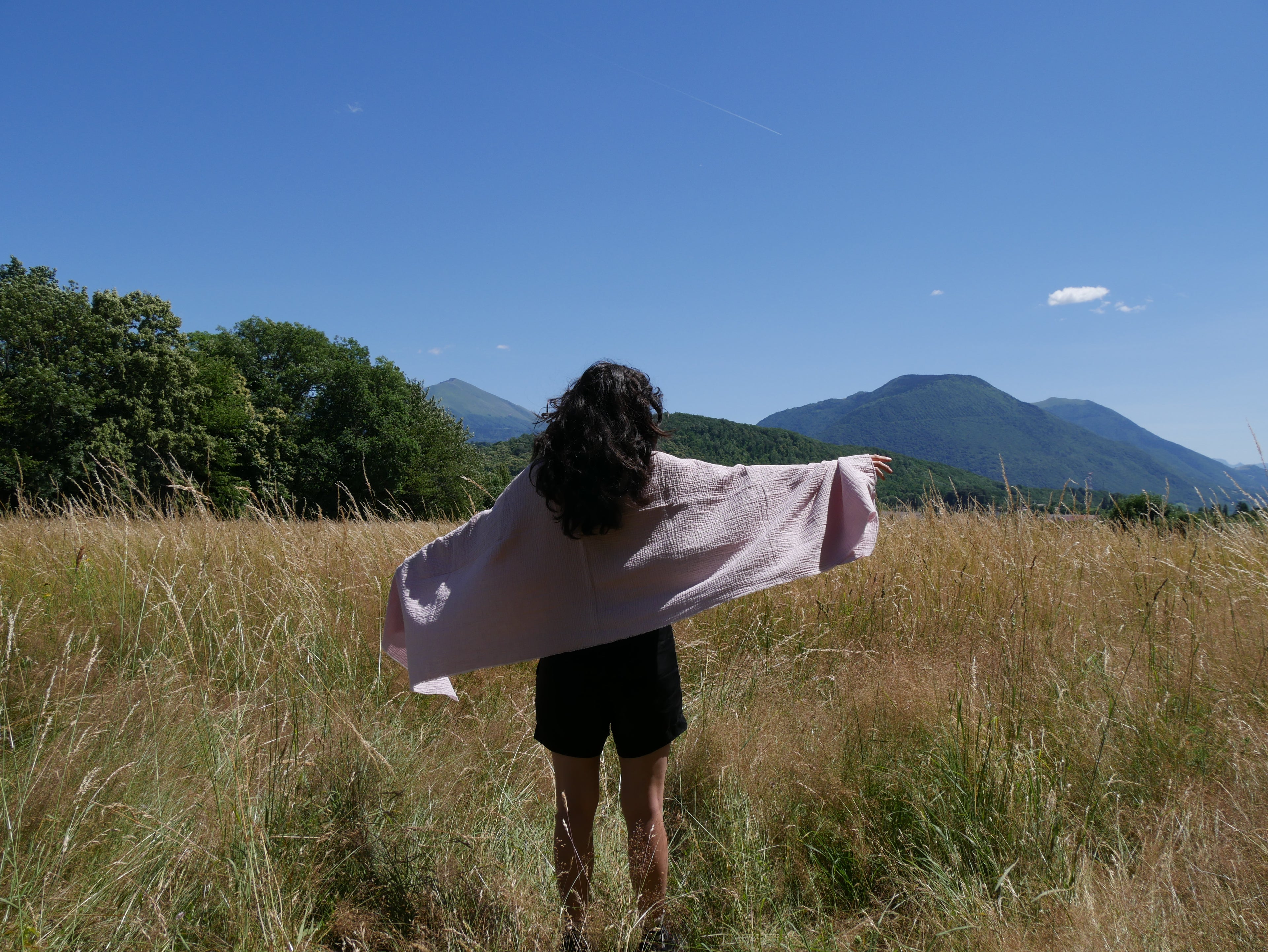 Echarpe, Étole XXL en double gaze de coton – Rose Poudré