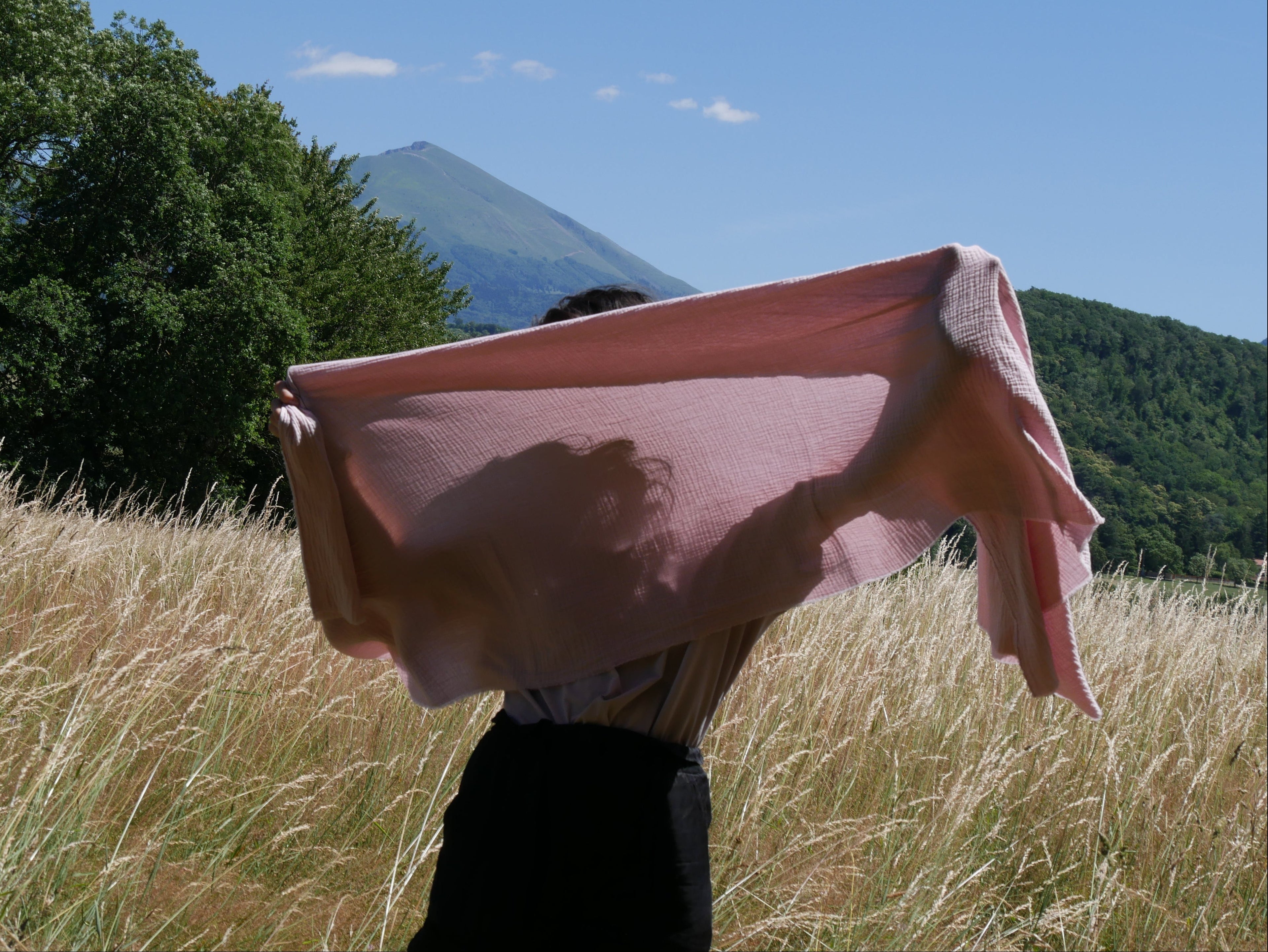 Echarpe, Étole XXL en double gaze de coton – Rose Poudré