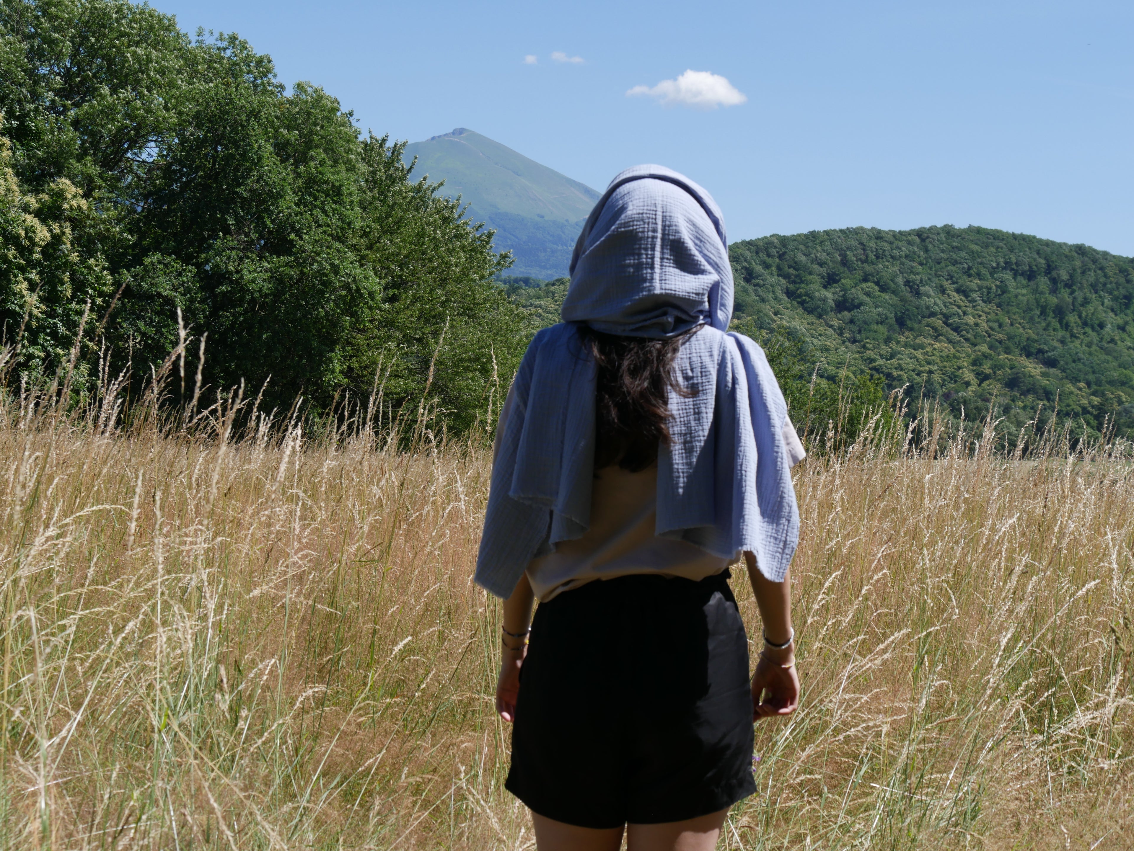 Echarpe, Étole XXL en double gaze de coton – Bleu Lavande