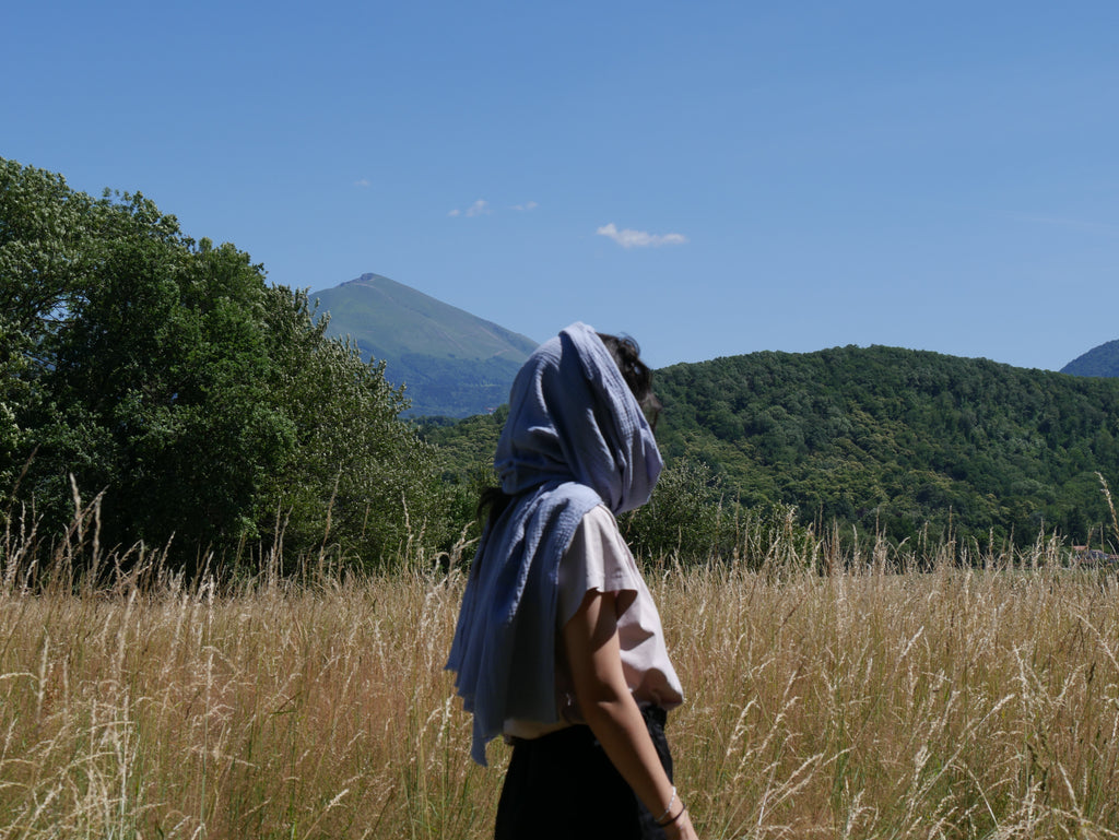 Echarpe, Étole XXL en double gaze de coton – Bleu Lavande
