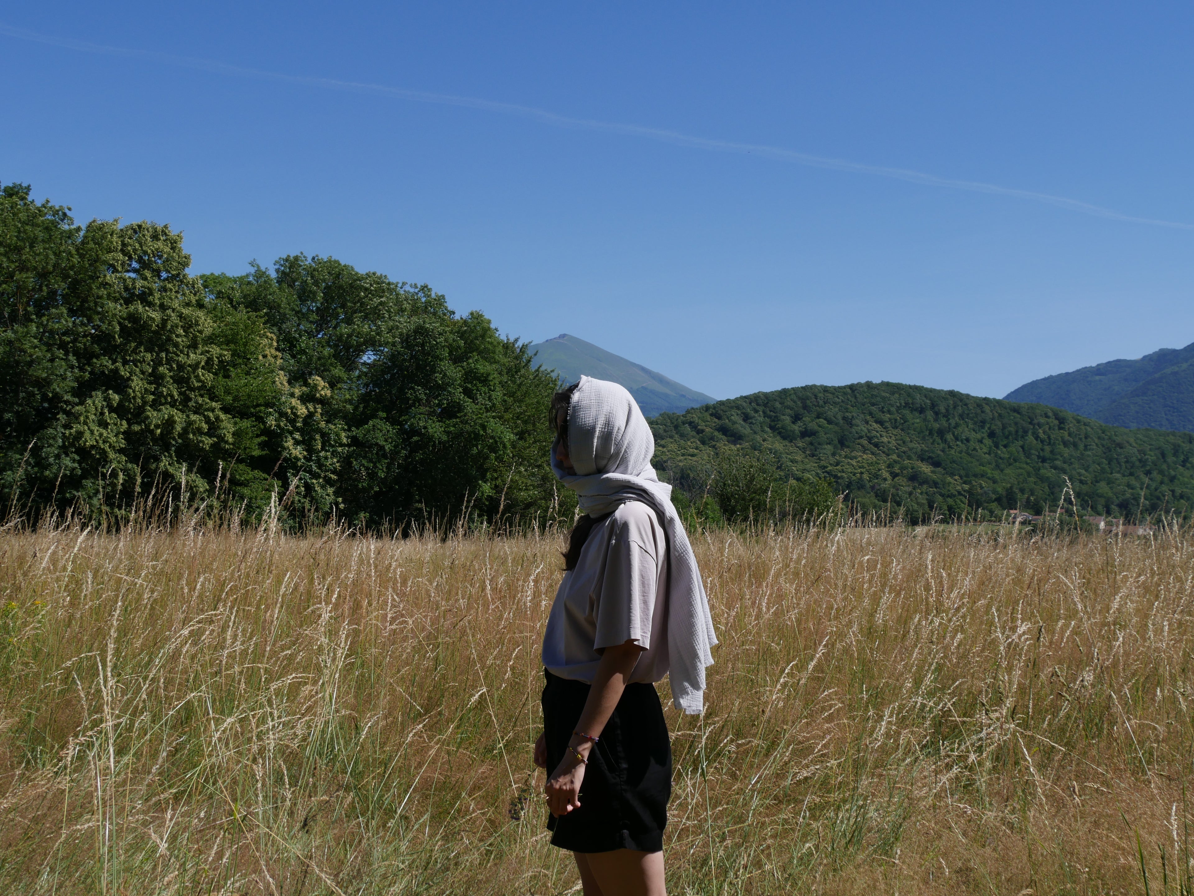 Echarpe, Étole XXL en double gaze de coton – Gris Nuage