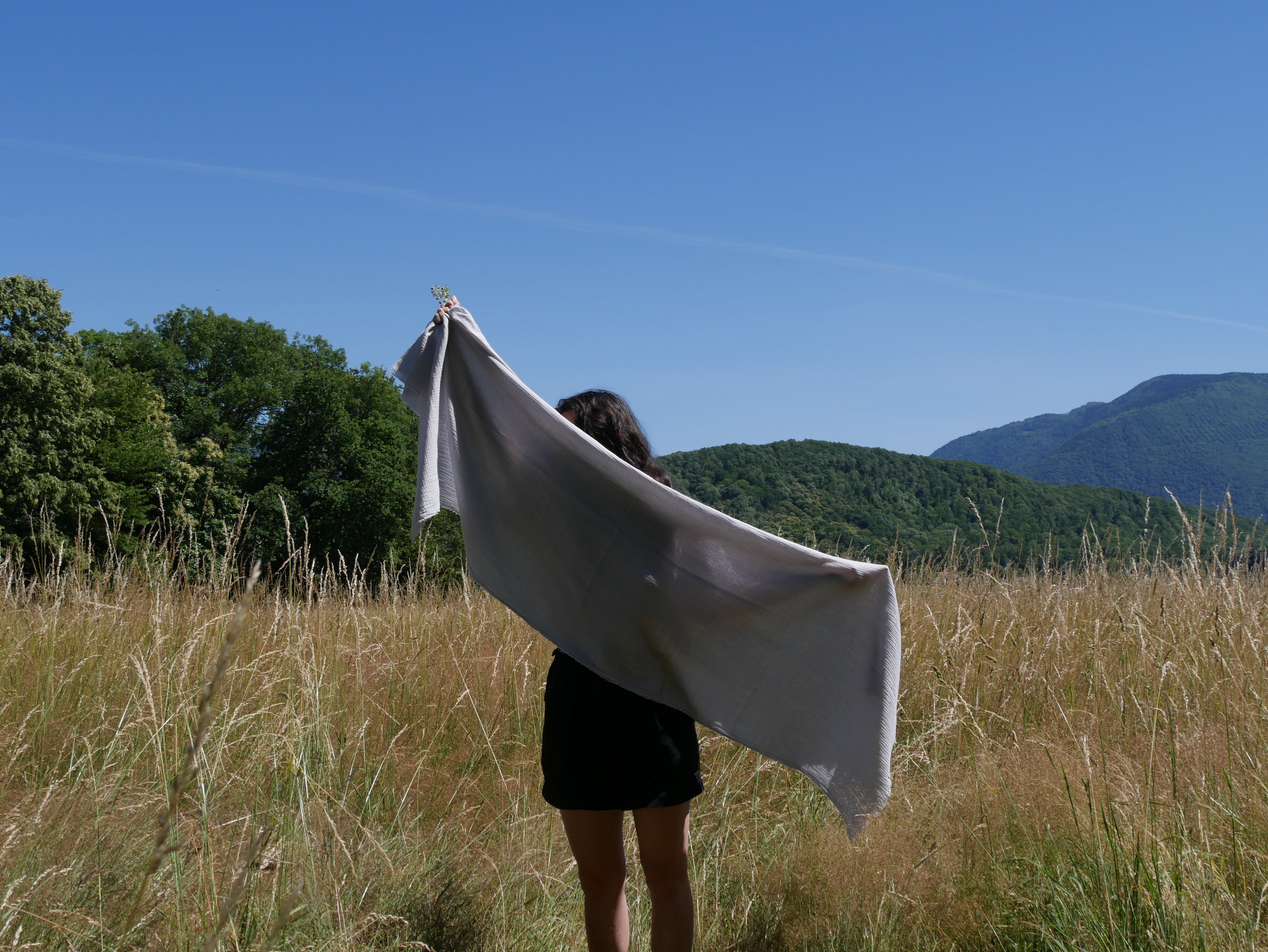 Echarpe, Étole XXL en double gaze de coton – Gris Nuage