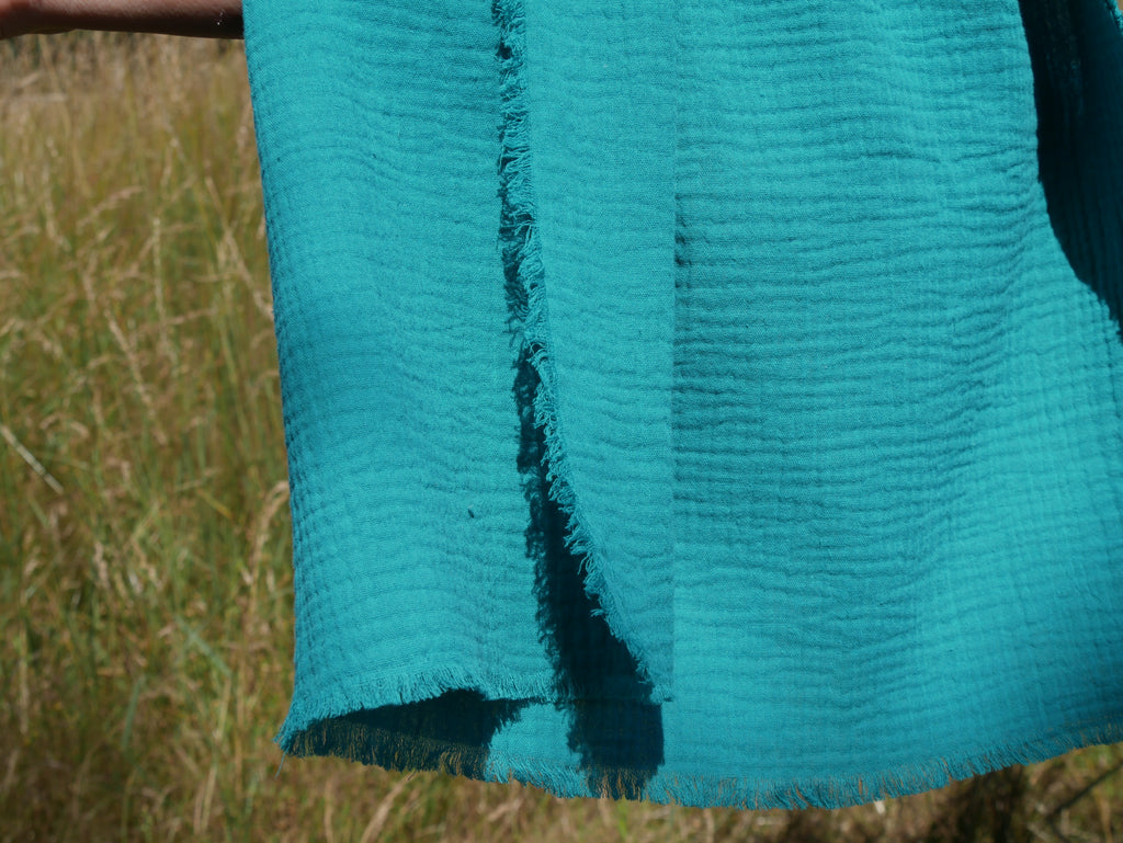 Écharpe XXL artisanale – Douceur de double gaze de coton Vert Lagon