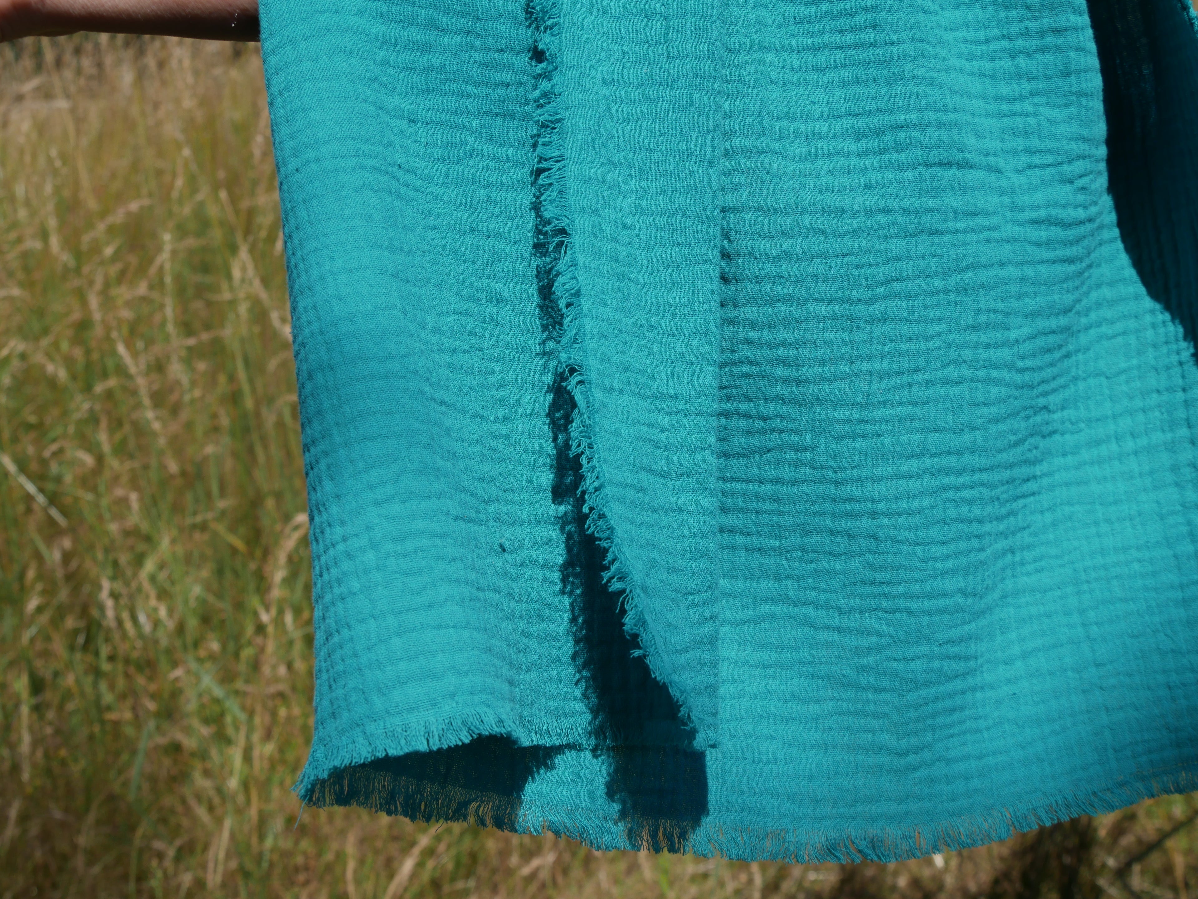 Écharpe XXL artisanale – Douceur de double gaze de coton Vert Lagon