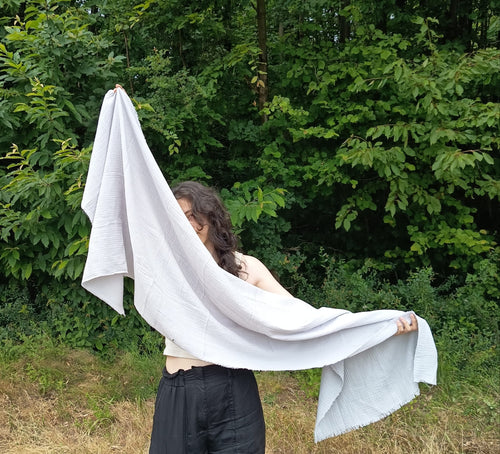 Echarpe, Étole XXL en double gaze de coton – Gris Nuage