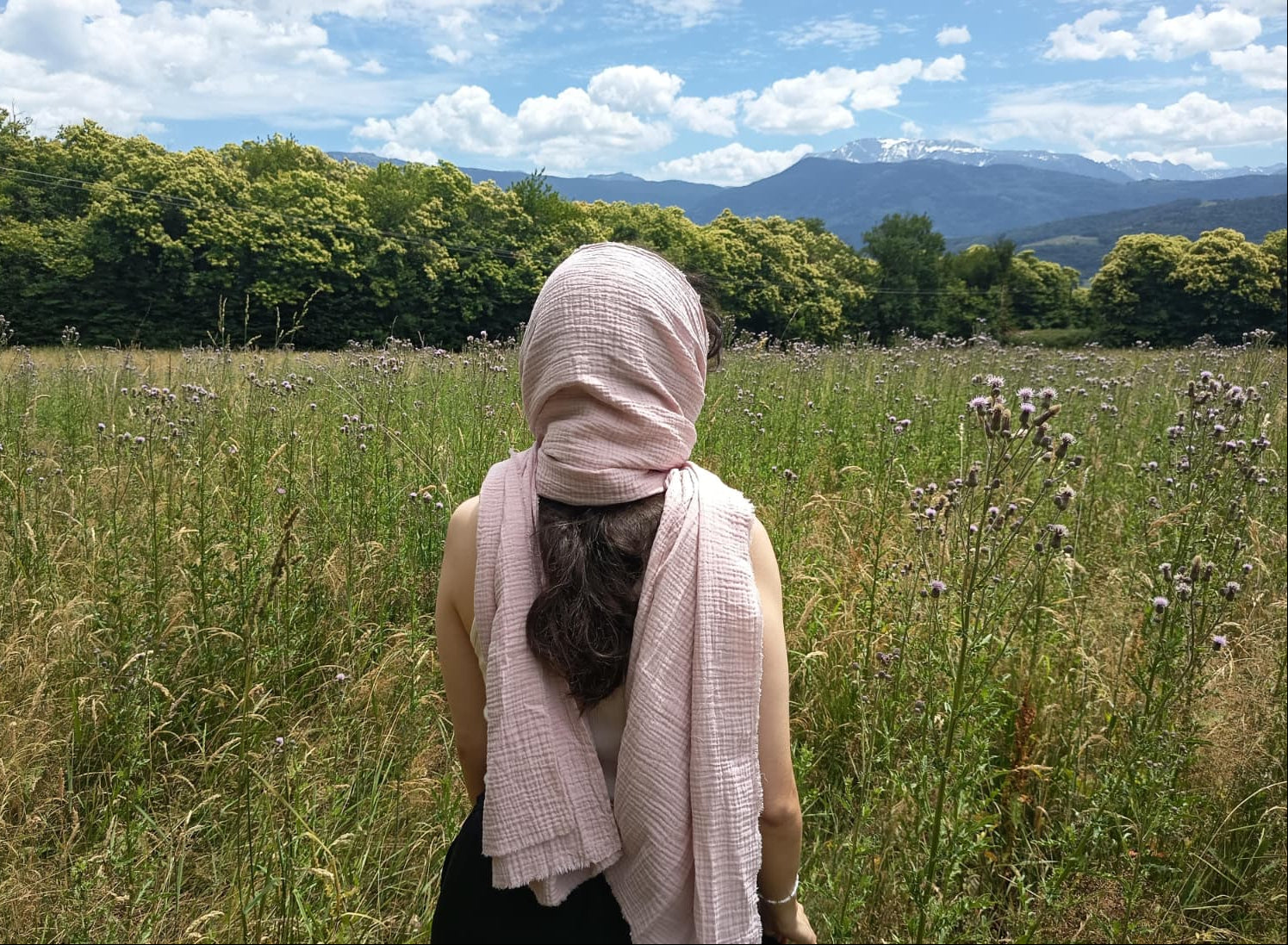 Echarpe, Étole XXL en double gaze de coton – Rose Poudré