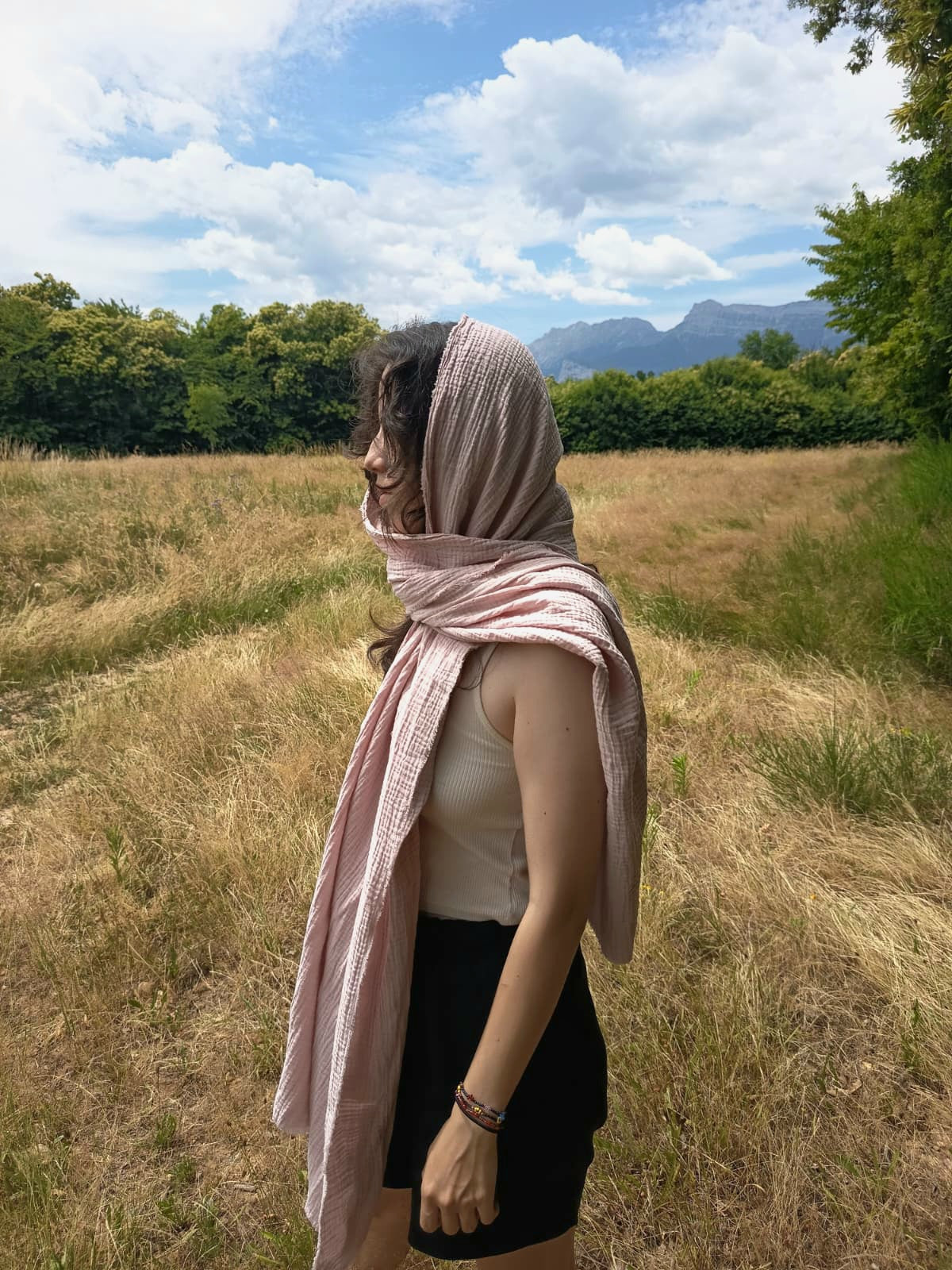 Echarpe, Étole XXL. Douceur de la  double gaze de coton – Rose Poudré