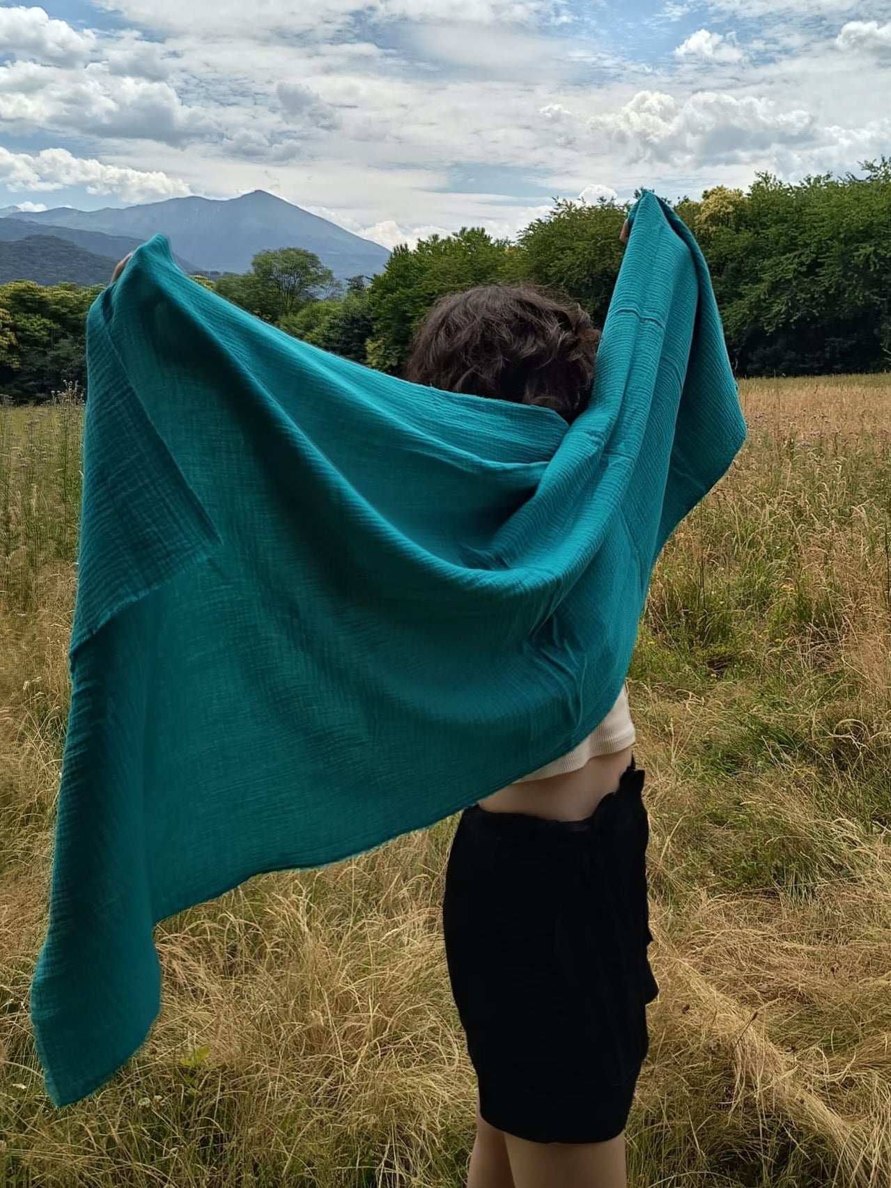 Écharpe XXL artisanale – Douceur de double gaze de coton Vert Lagon
